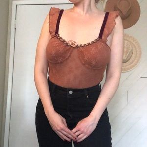 Free People rose lace top with velvet lining